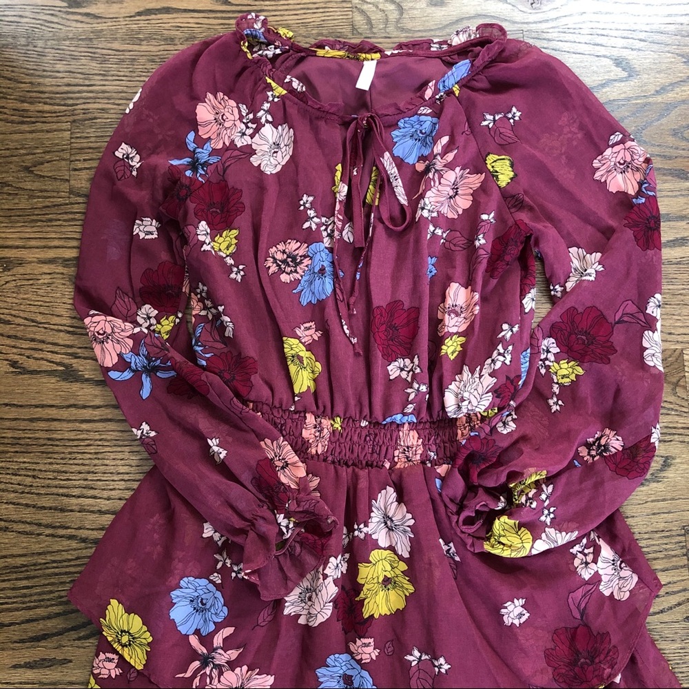 NWOT Ruffled Floral Mini Dress - Picture 2 of 5